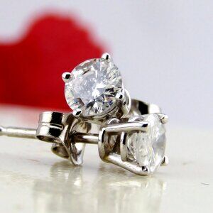Natural 1/2-Carat Diamond Solitaire Stud Earrings 10k White Gold Genuine Real